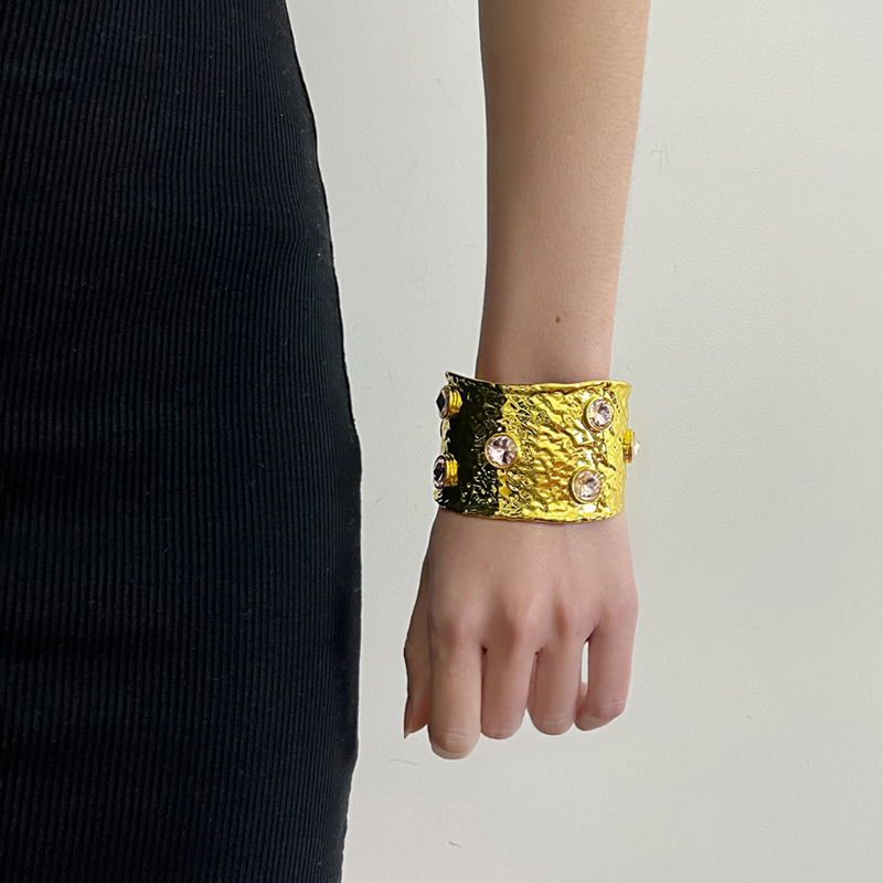Reworked Irregular Lava Texture Gold Bangle - Light Luxury Wide Opening Bracelet for Elegant Style