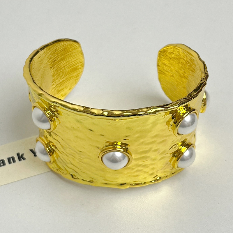 Reworked Irregular Lava Texture Gold Bangle - Light Luxury Wide Opening Bracelet for Elegant Style