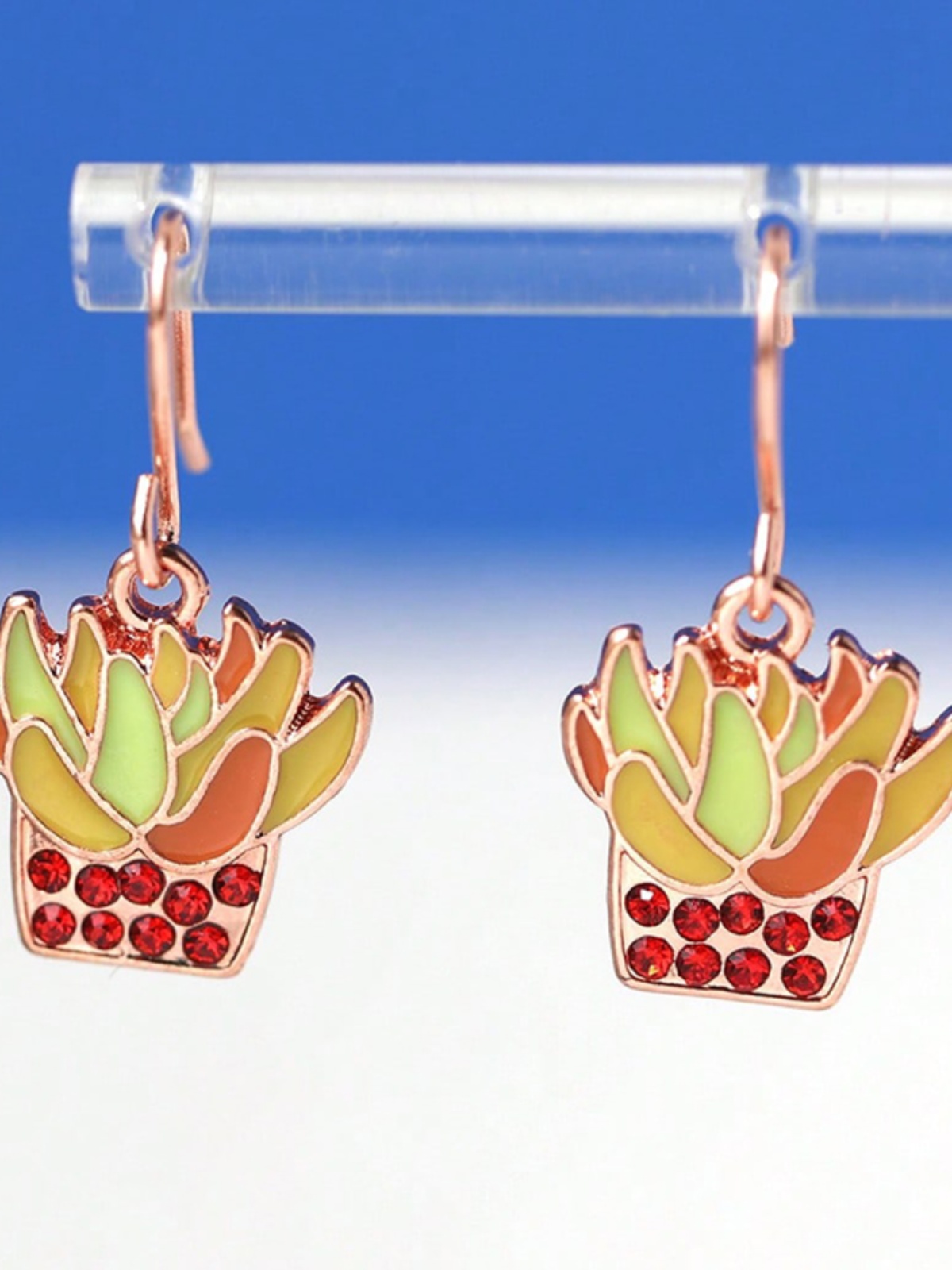 Rose Gold Floral Basket Earrings with Colorful Glaze and Sparkling Diamonds - Exquisite Small Accessories for Elegant Style