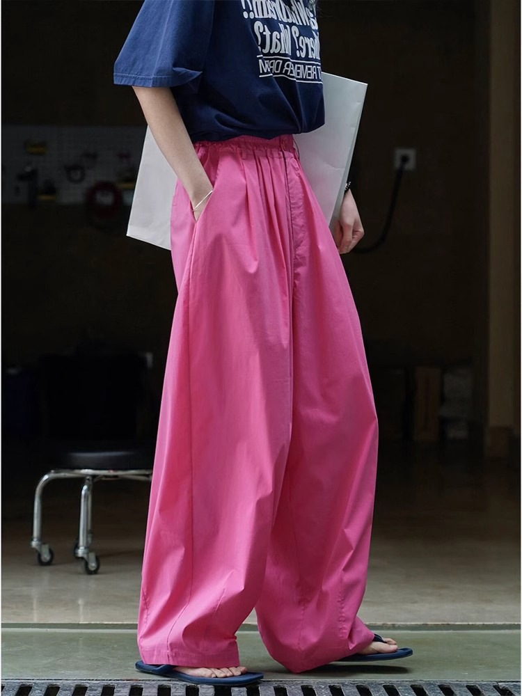 Rose Pink High-Waisted Wide-Leg Pants for Women - Lightweight, Breathable, Slimming Summer Trousers, 2025 Fashion Trend