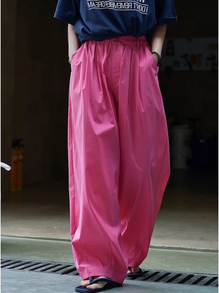 Rose Pink High-Waisted Wide-Leg Pants for Women - Lightweight, Breathable, Slimming Summer Trousers, 2025 Fashion Trend