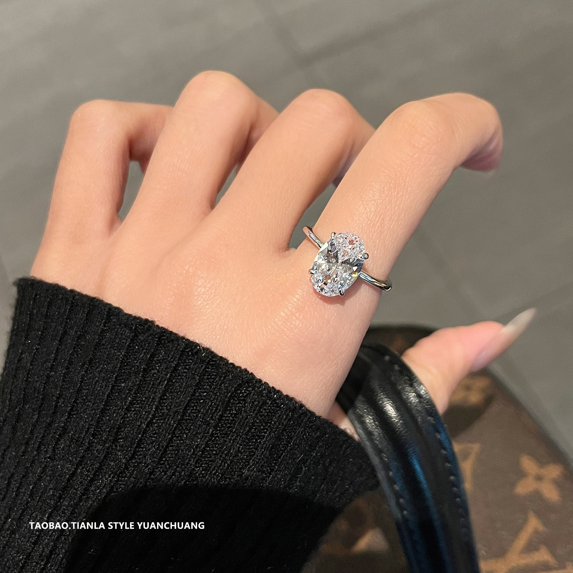 S925 Pure Silver Minimalist Pigeon Egg Ring for Women, 3-Carat Oval Simulated Diamond, White Gold Plated Luxury Jewelry
