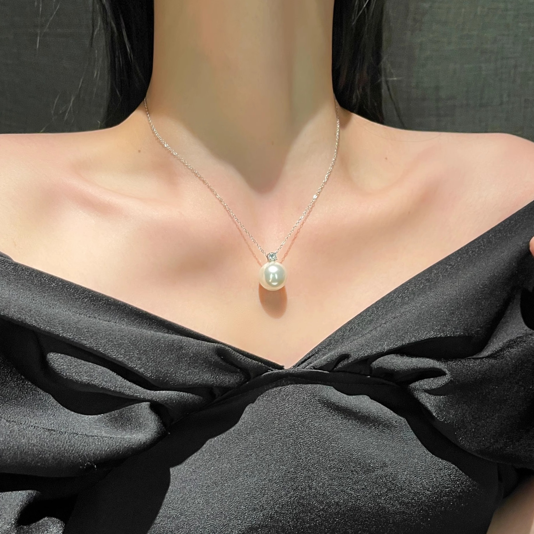 S925 Pure Silver Zircon Pearl Necklace for Women - Elegant Minimalist Clavicle Chain, Light Luxury Versatile Design, Perfect Gift
