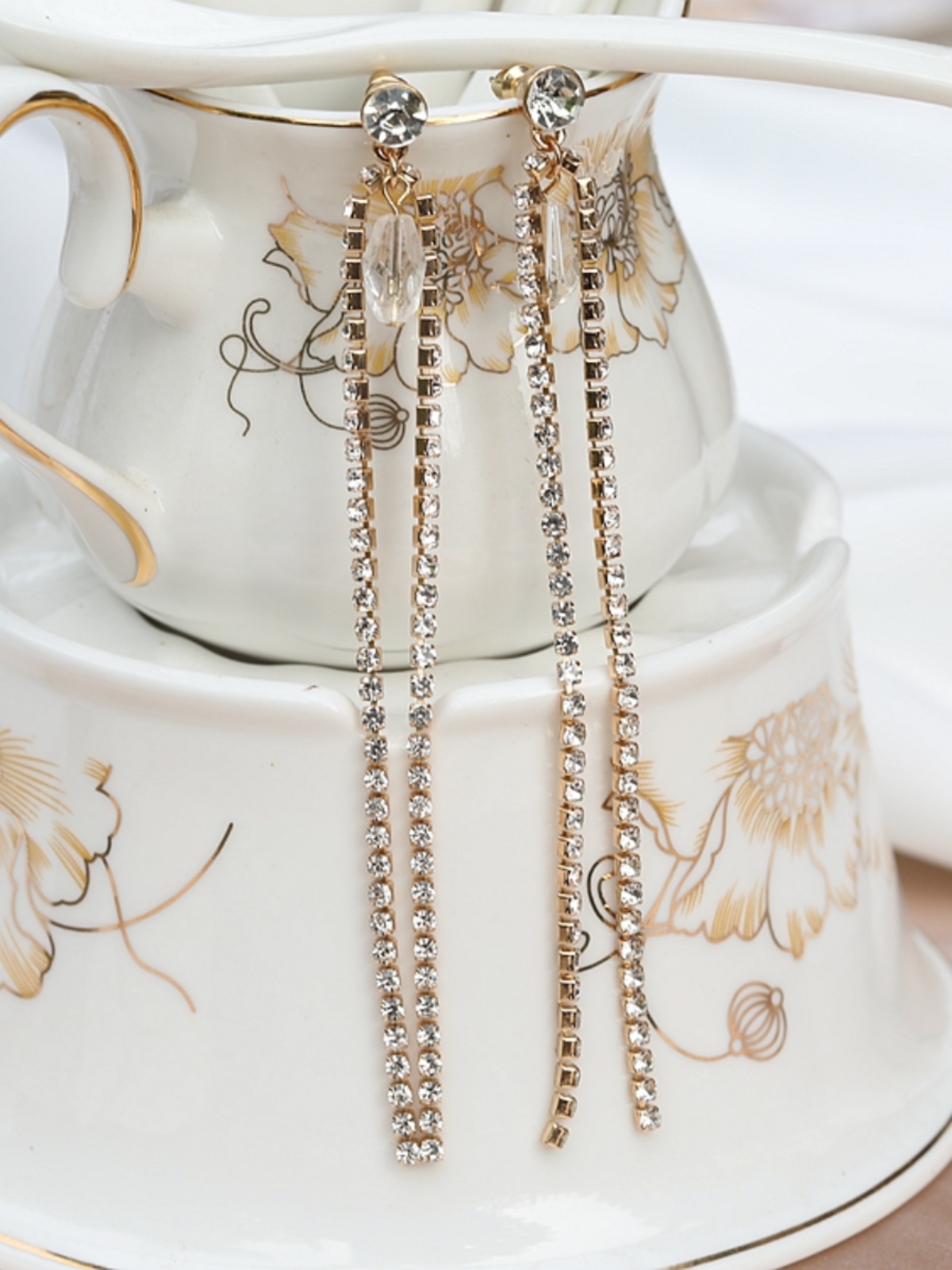 S925 Silver Needle Gemstone Tassel Drop Earrings for Women - Long Light Luxury Design to Enhance Facial Contours