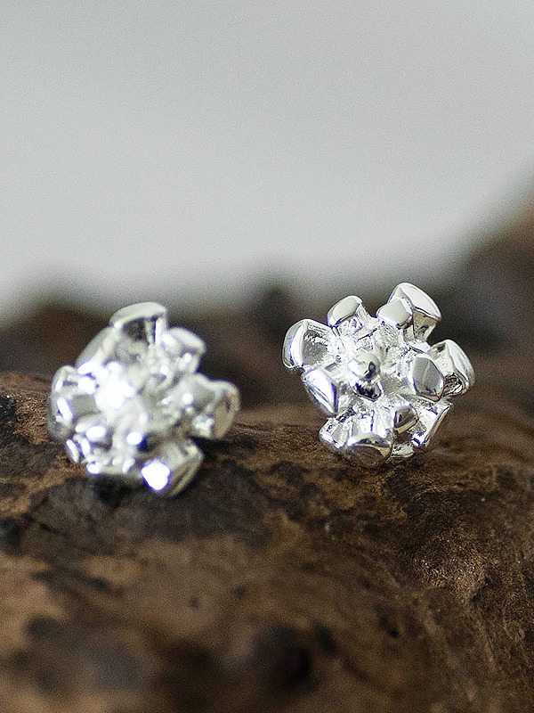 S925 Silver Starry Sky Irregular Lava Texture Ear Studs - Simple Light Luxury Chinese Style Jewelry