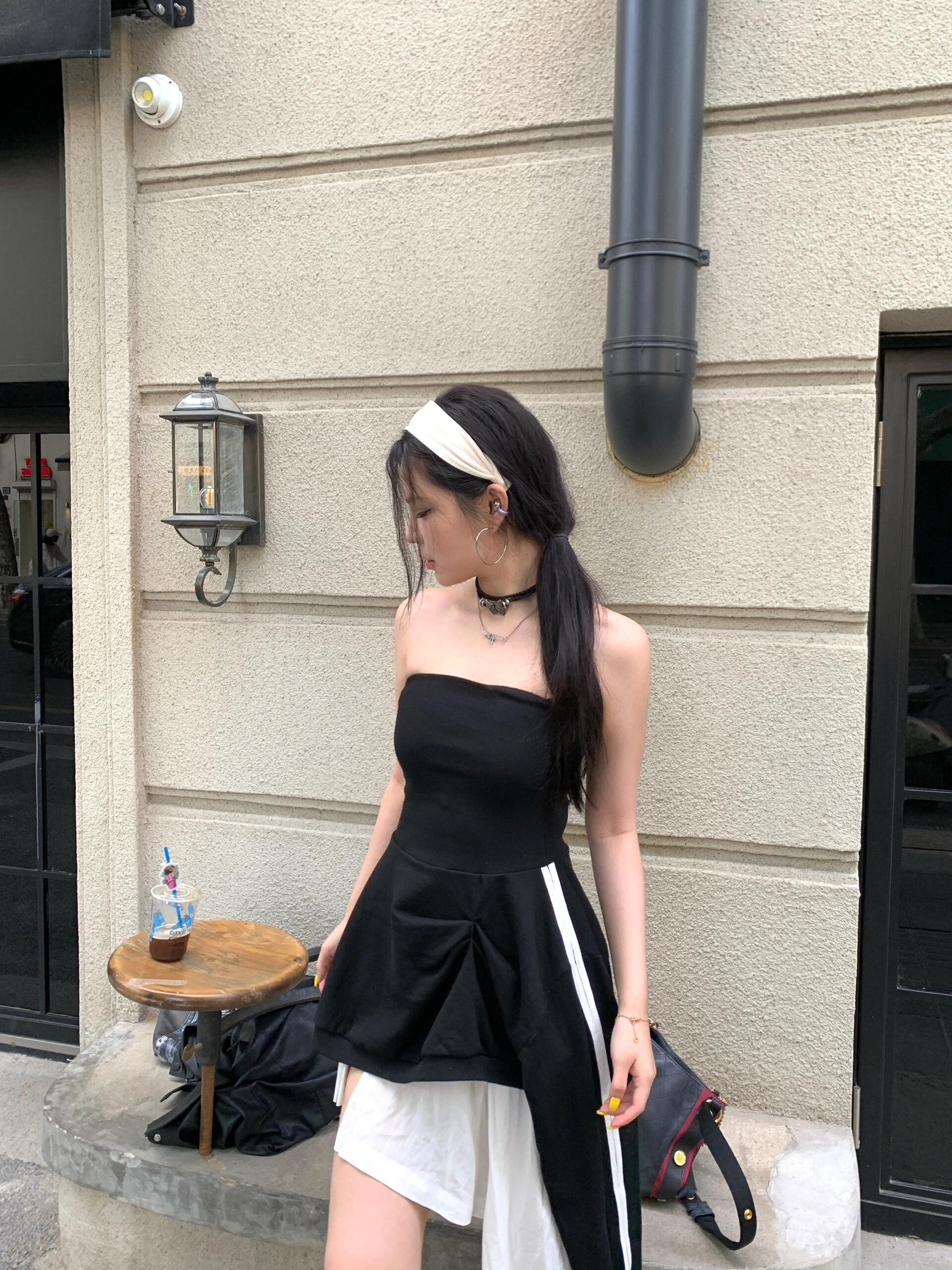 Sexy Black Strapless Dress for Women - American Style Slim Fit Irregular Mid-Length Skirt - 2025 Summer New Arrival