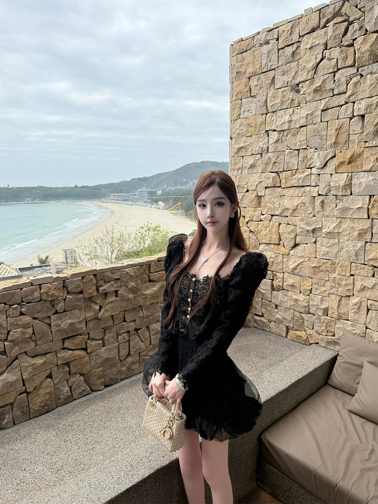 Sheer Lace Trim Long Sleeve Cardigan Top for Women - Miss/Socialite Style Summer Fashion