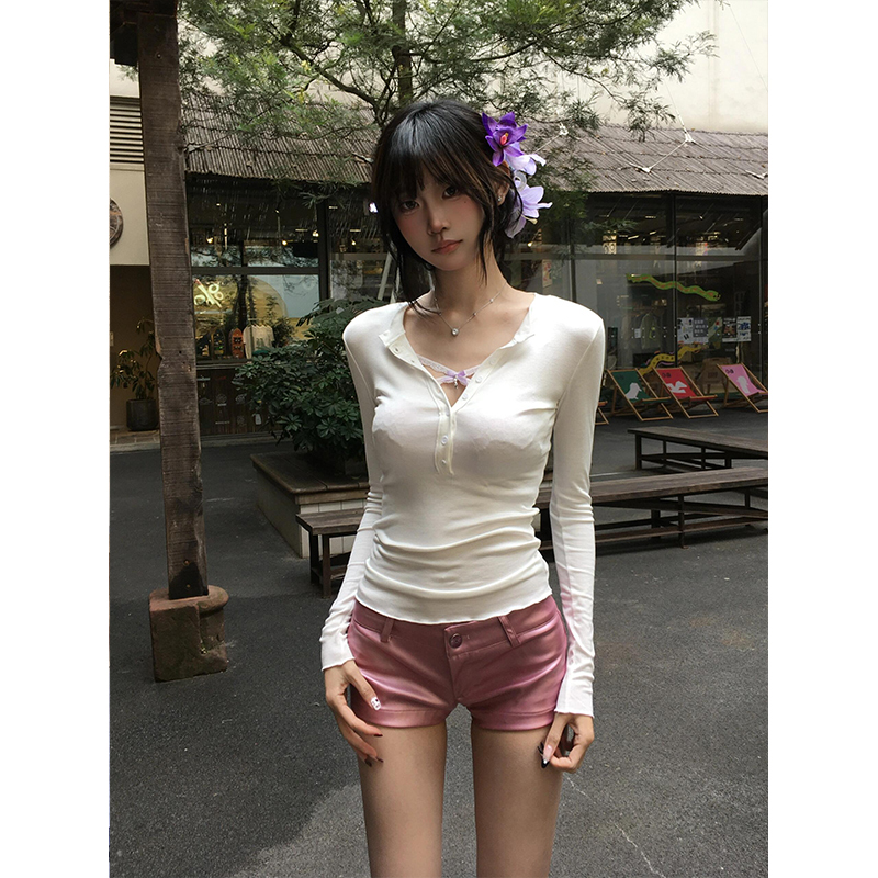 Sheer Long Sleeve Cropped T-Shirt for Women - Eccentric Waist-Cinching Slim Fit Top in Casual Style, Perfect for Spicy Girl Vibes