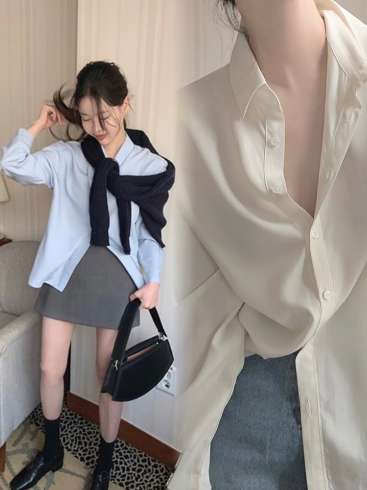 Silky Minimalist Loose-Fit Shirt - High-End Feel, Korean Style Fashion Top