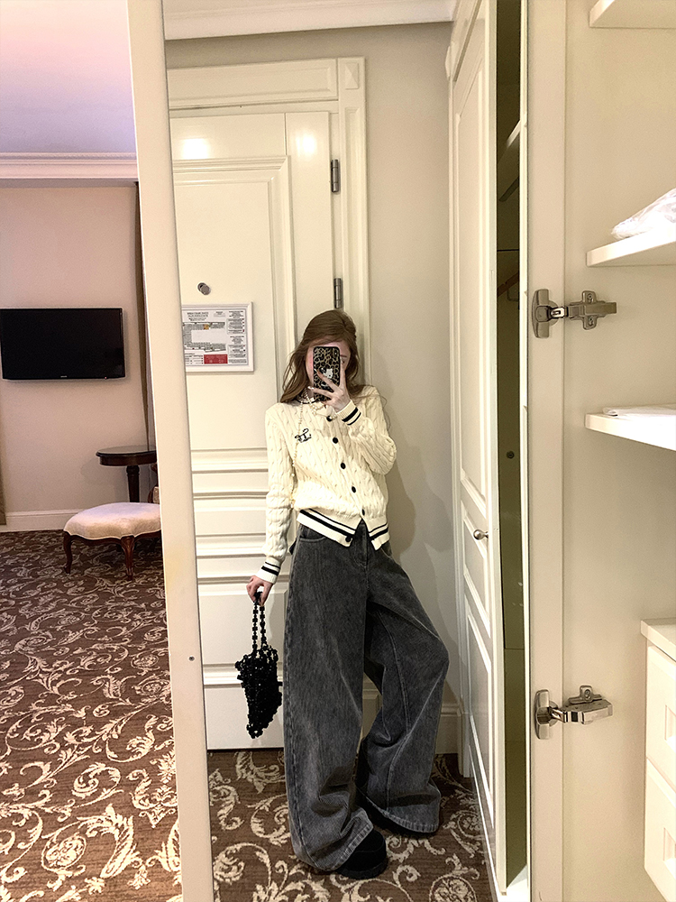 Silver Fox Plush Wide-Leg Casual Pants for Women - Vintage Washed Loose Fit Straight-Leg Trousers in Y2K Style