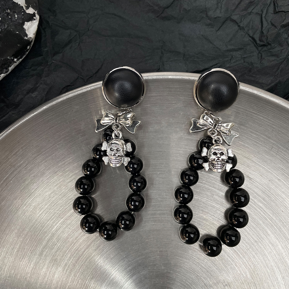 Skull Bow Earrings for Women â€“ Punk Aesthetic Hoops, Sweet Cool Girl Subculture Accessories, Unique Niche Design
