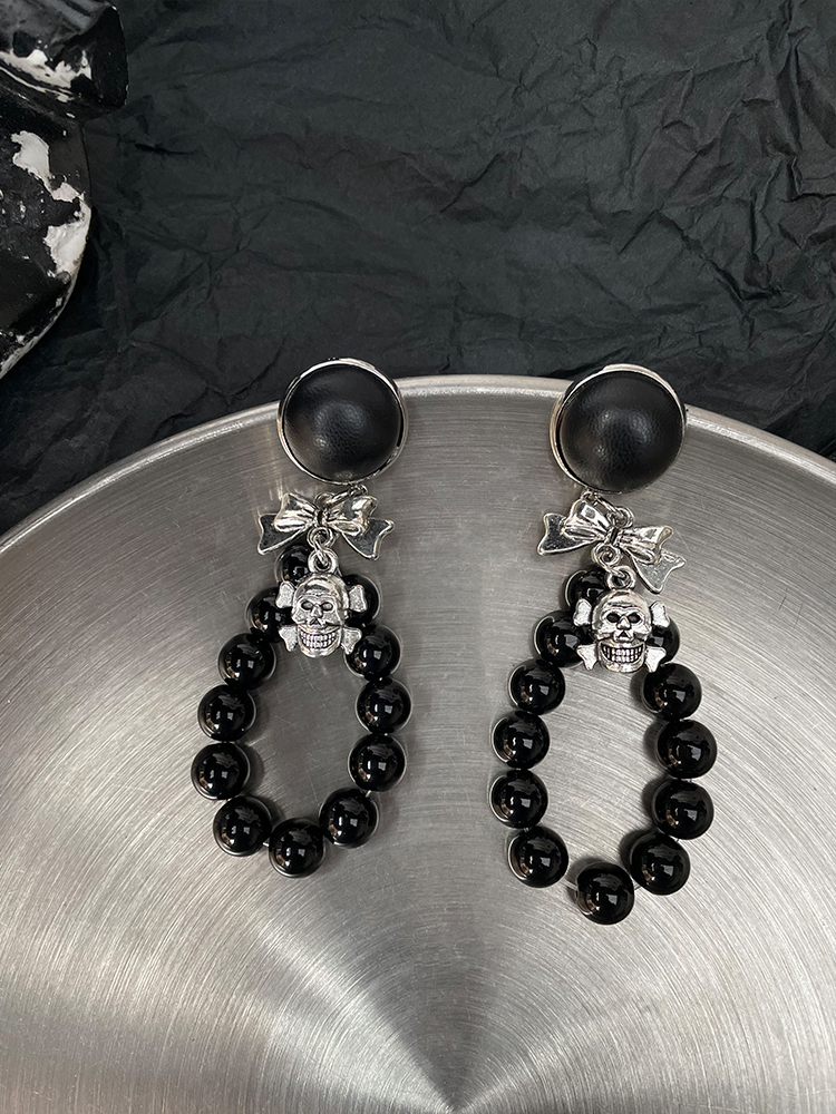 Skull Bow Earrings for Women â€“ Punk Aesthetic Hoops, Sweet Cool Girl Subculture Accessories, Unique Niche Design