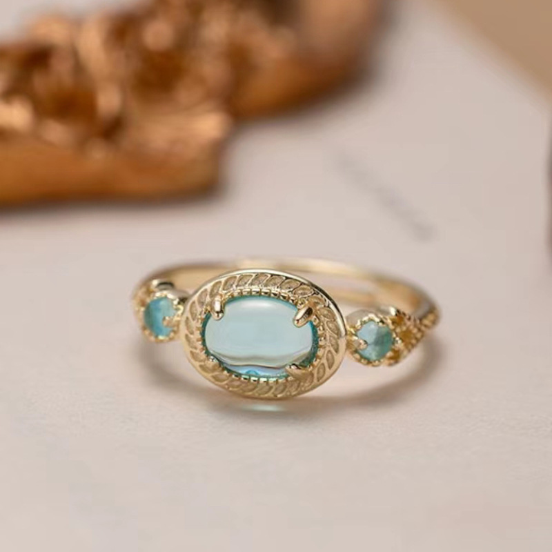 Sky Blue Gemstone Ring for Women - Japanese-Style Gold-Plated Minimalist Ring, 2025 INS Aesthetic Niche Index Finger Jewelry