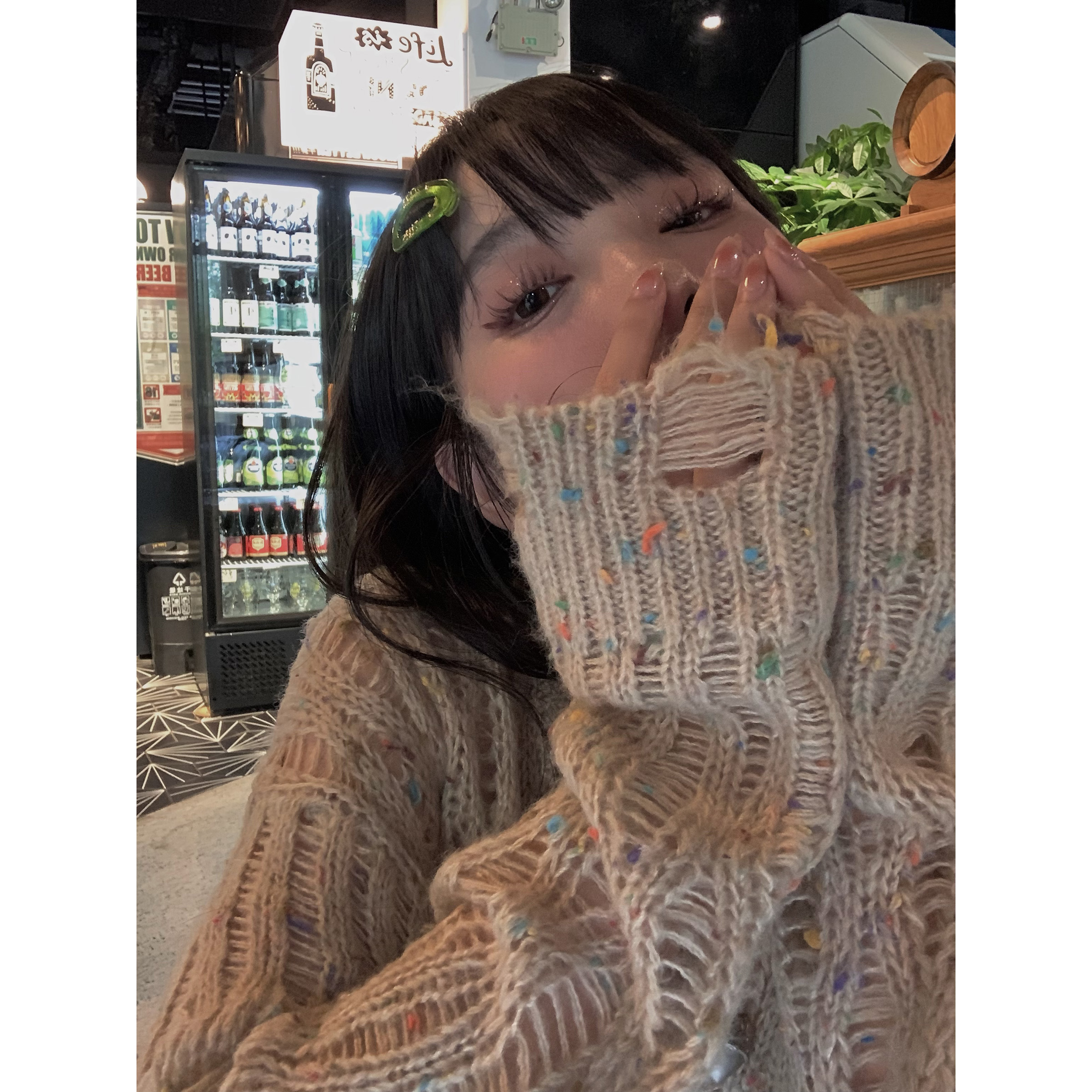 Slightly Sweet Sister Hollowed-Out Split Knit Sweater - Loose Fit Women's Top in Casual Lazy Style, Perfect for Y2K and Korean Fashion