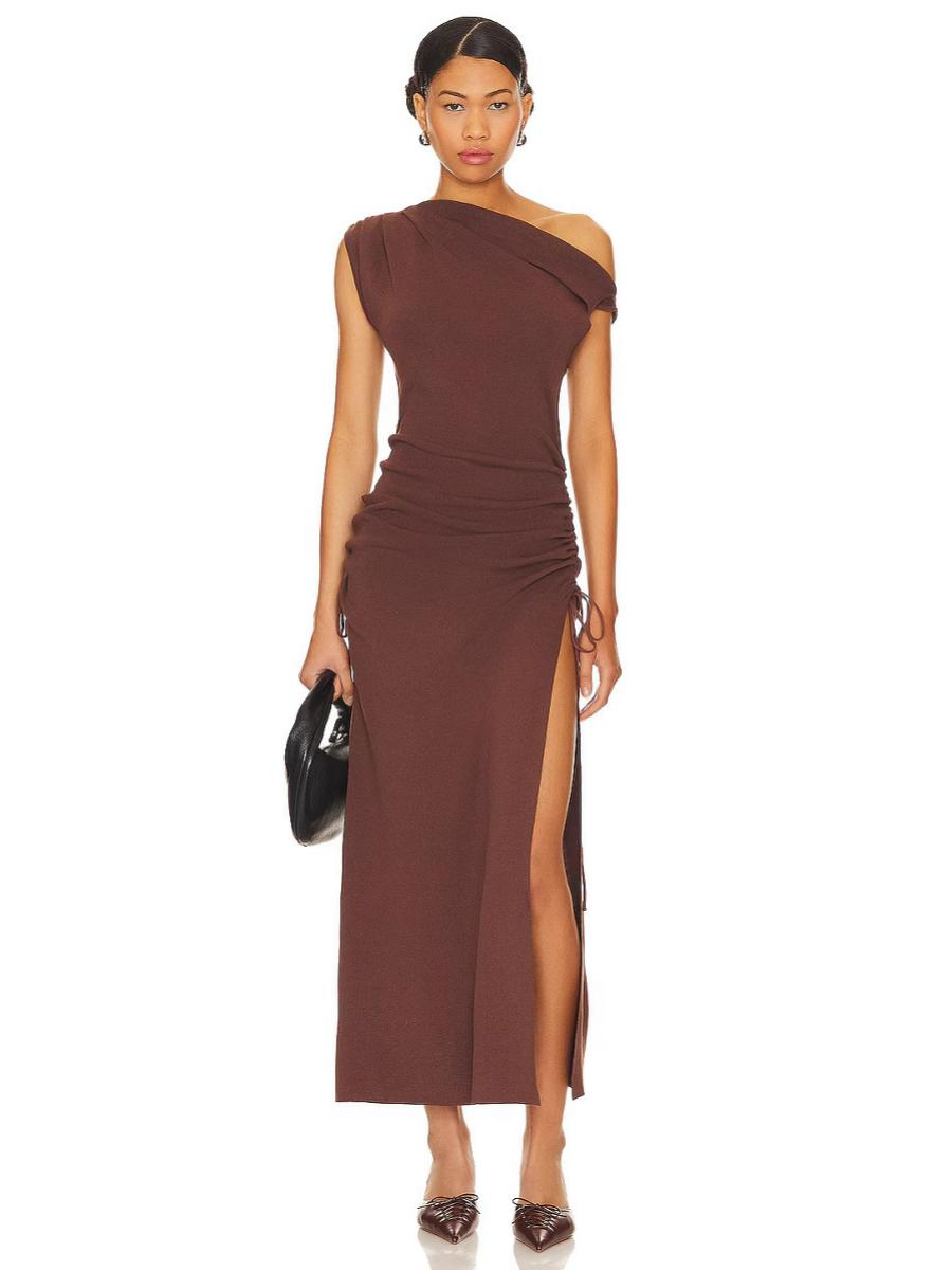 Slim-Fit Off-Shoulder Sleeveless Split Dress for Women - Summer 2025 Fashion, Solid Color, European & American Style