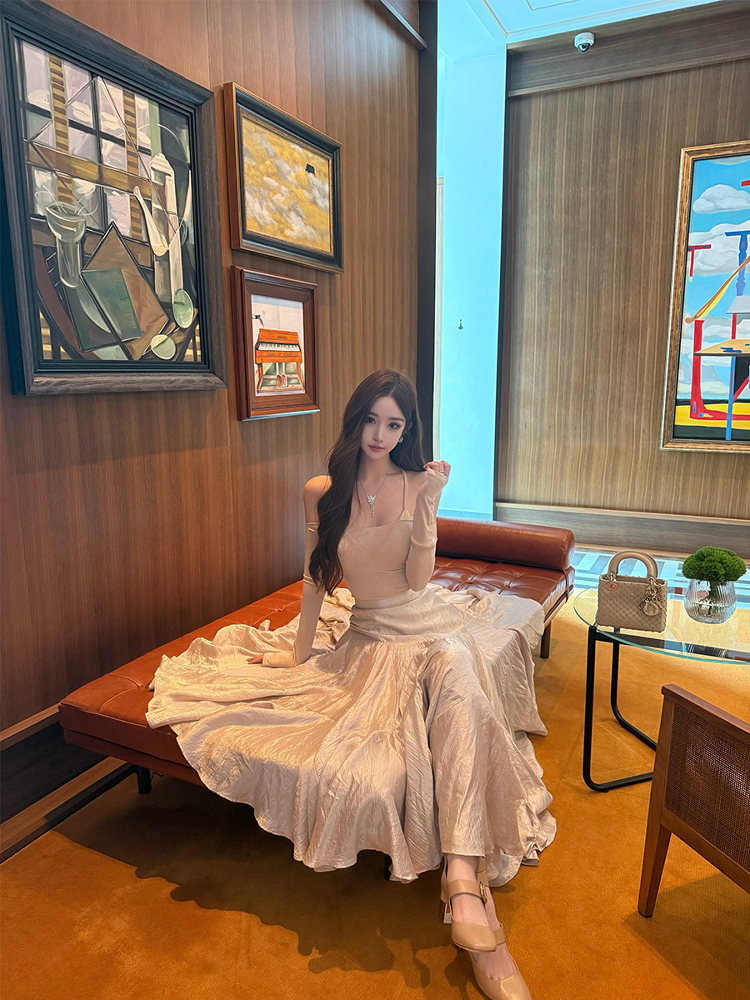 Slim Fit Off-Shoulder Two-Piece Dress Set - Supermodel Ballet Style Knitted Socialite Dress for Chic 90s and Y2K Fashion