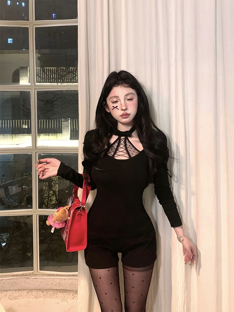 Slim Fit Square Heart Tip Monroe Design Neck Tie Shirt for Women - Trendy Layering Top in Chic Style