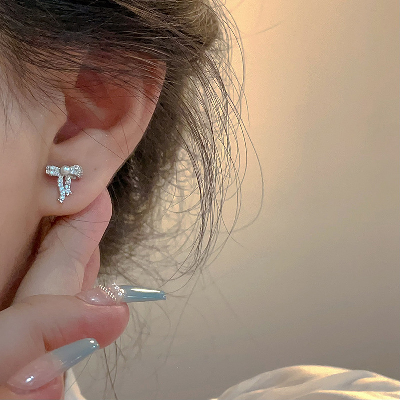 Small Bow Zircon Stud Earrings for Women - 2025 Light Luxury Versatile Fashion Jewelry