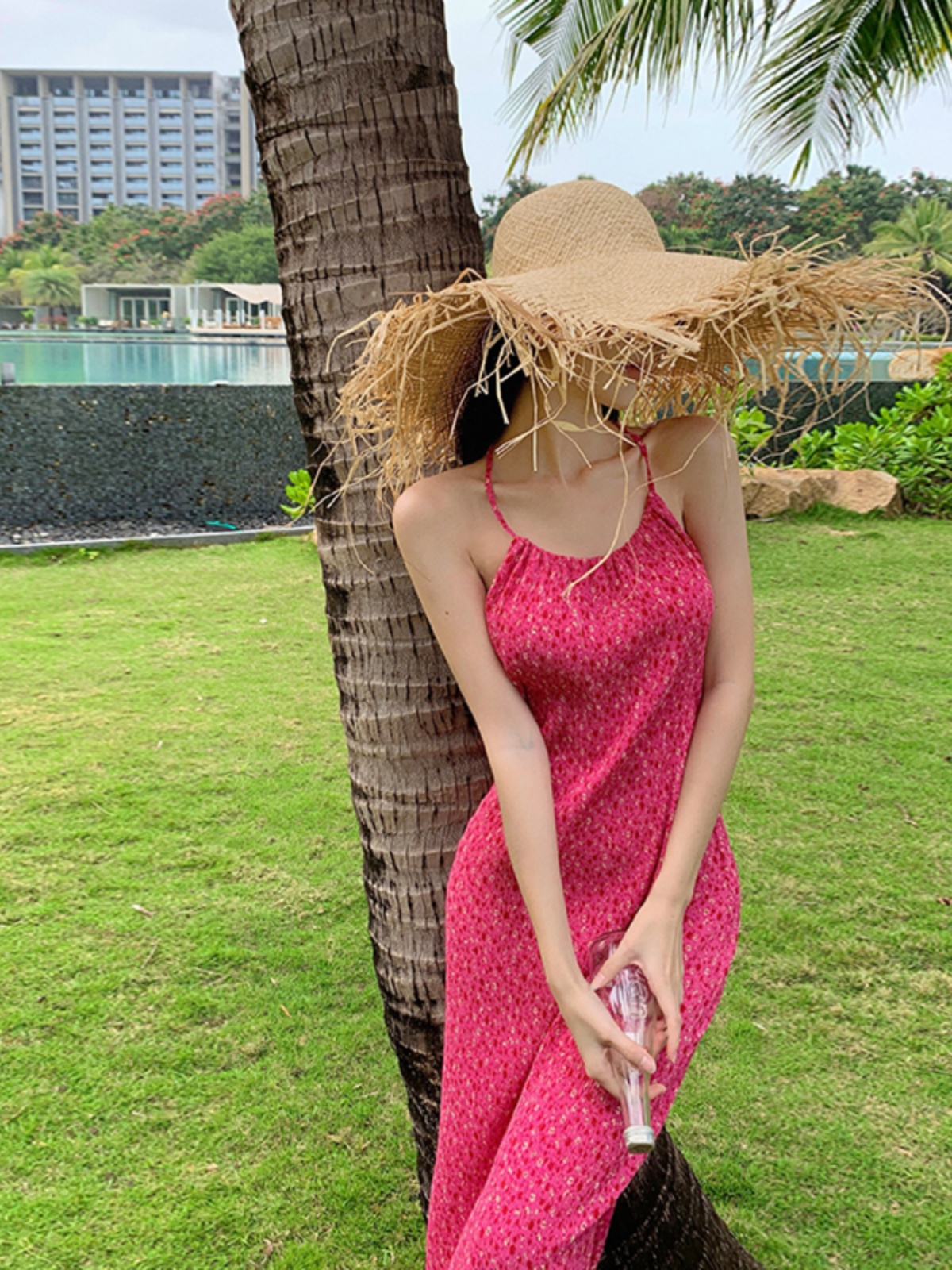 Small Floral Halter Strap Dress for Beach Vacation - Cute Dopamine Outfit Perfect for Island Getaways and Summer Photos