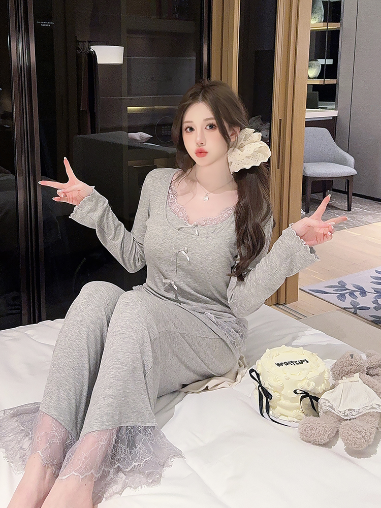 Soft Modal Long Sleeve Pajamas Set for Women, Sexy Loungewear with Chest Pads for Spring and Autumn