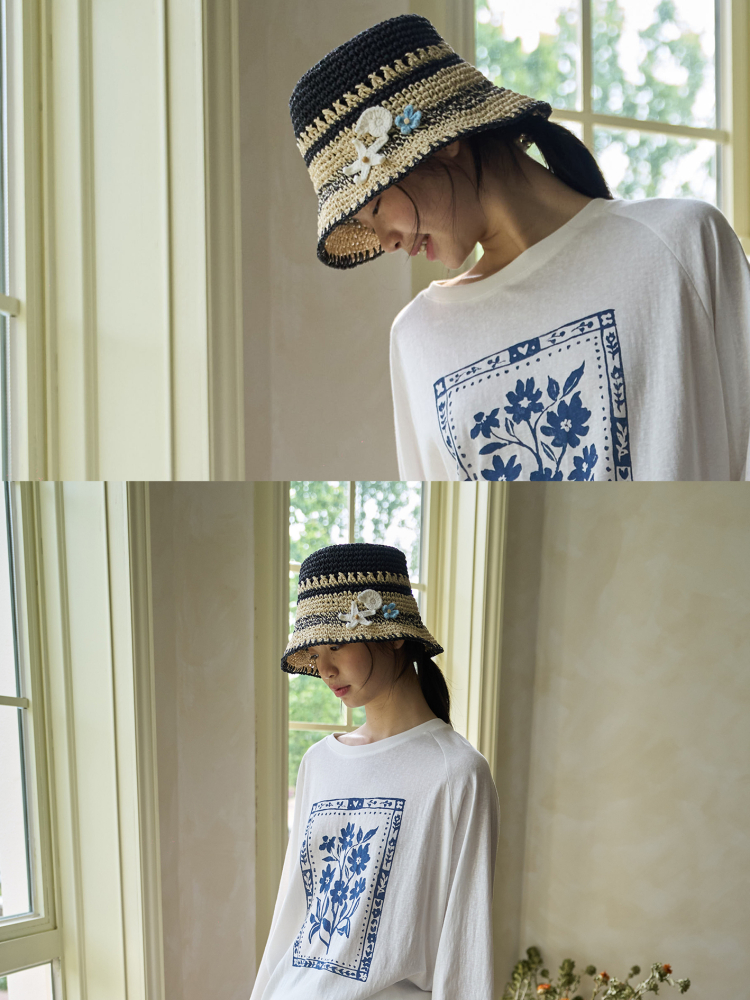South France Garden Color-Block Woven Sun Hat - Vacation-Ready Hollow Design for Sun Protection