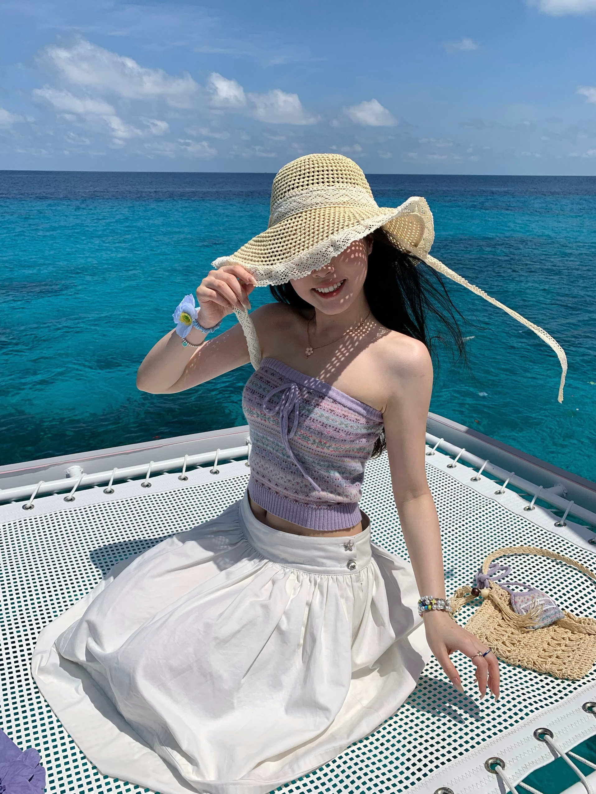 Spring Floral Jacquard Thin Knit Bustier with Small Bag - 9 Colors, Y2K Style, Perfect for 90s Fashion Lovers