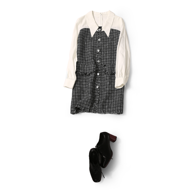 Spring Lapel Spliced Shiny Check Fringe Casual Dress for Women - Trendy Y2K Style, Perfect for Everyday Wear