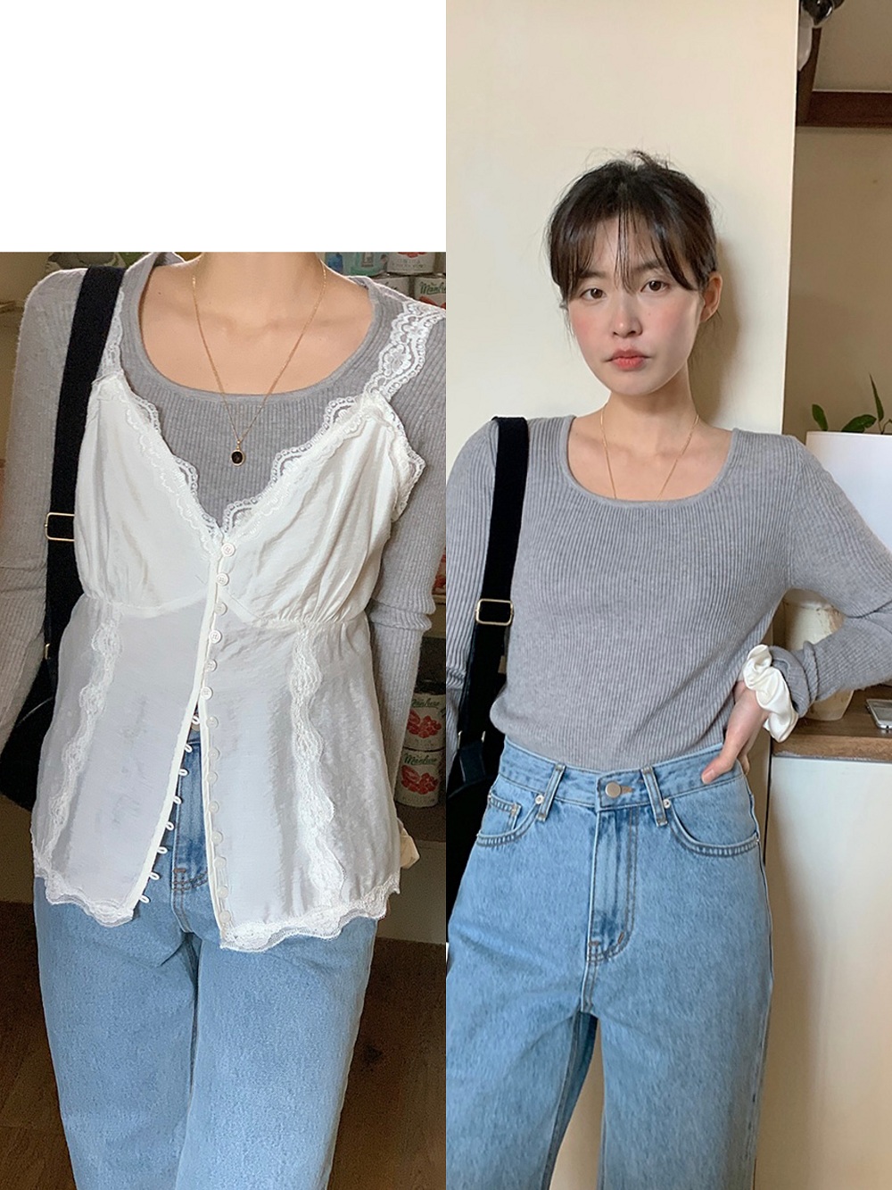 Square-Neck Ribbed Knit T-Shirt in Korean Style - Trendy 90s Inspired Inner Layer Top for Effortless Everyday Fashion