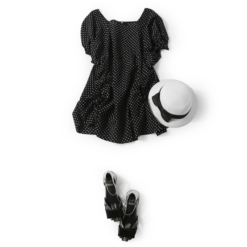 Square Neck Slimming Tie-Dot Casual Dress for Women - 2025 Summer Fashion, European Style, Age-Reducing, Trendy Look