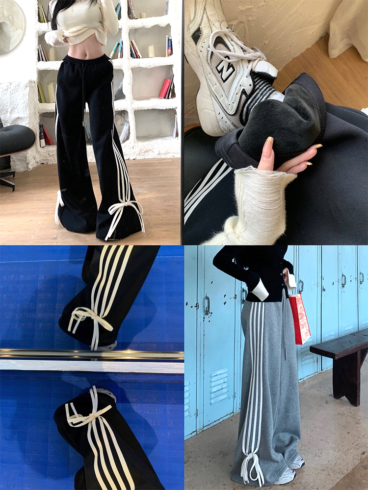 Square Style Sweetheart High Waist Loose Wide Leg Fleece Casual Sports Pants for Women - Floor-Length Straight Leg Sweatpants
