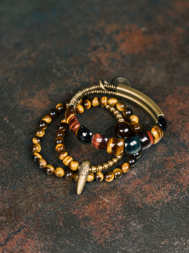 Stacked Tiger's Eye Bracelet for Men & Retro Cat's Eye Multi-Color Bead Bracelet for Women - Unique Boho Style Jewelry