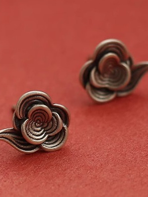 Sterling Silver 925 Thai Relief Ear Studs - Three-Dimensional Auspicious Cloud Design, Multi-Layered Personality Earrings