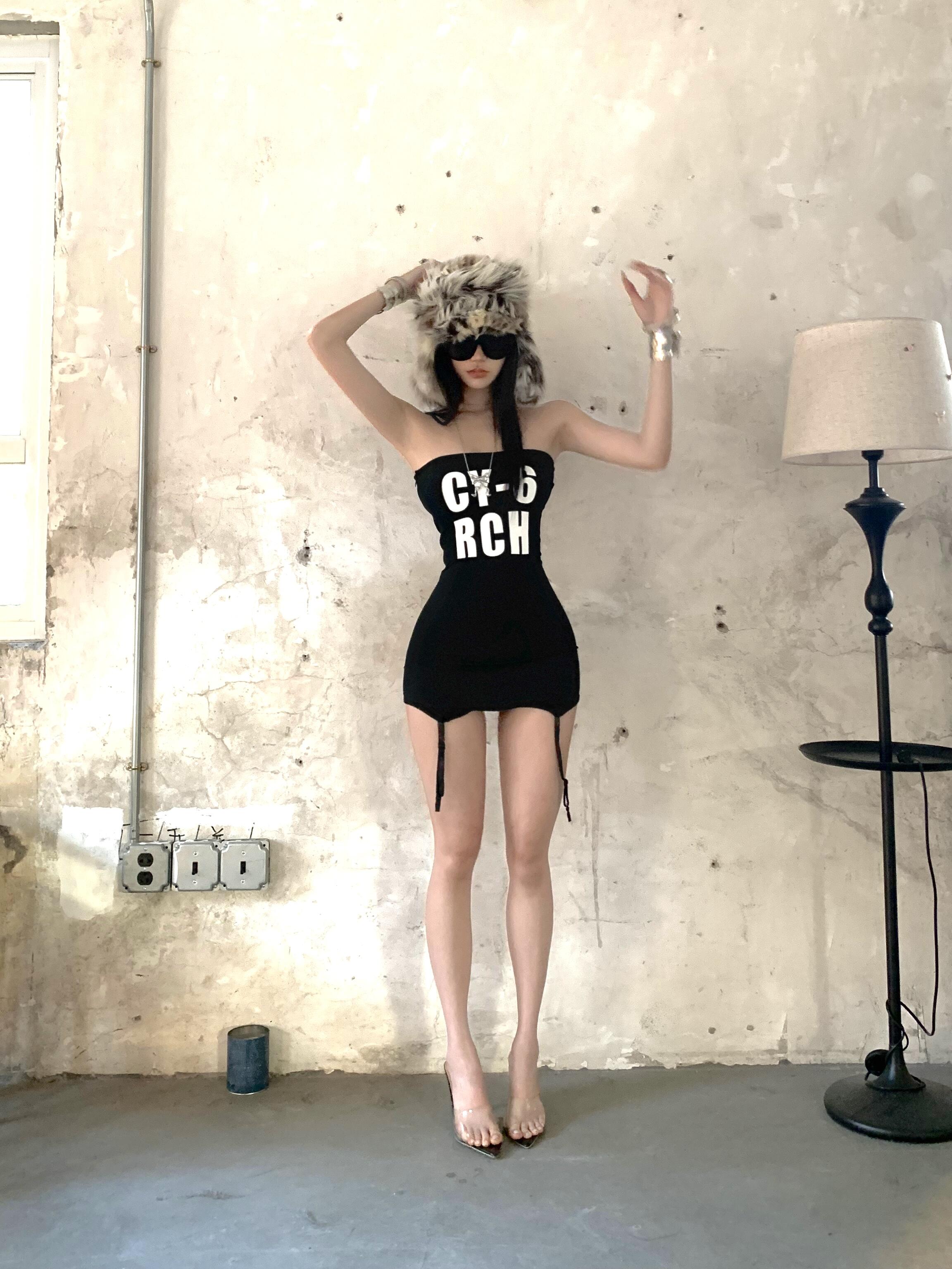 Strapless Bodycon Dress for Women - Sexy Letter Print Slim Fit Skirt - 2025 Summer European and American Style