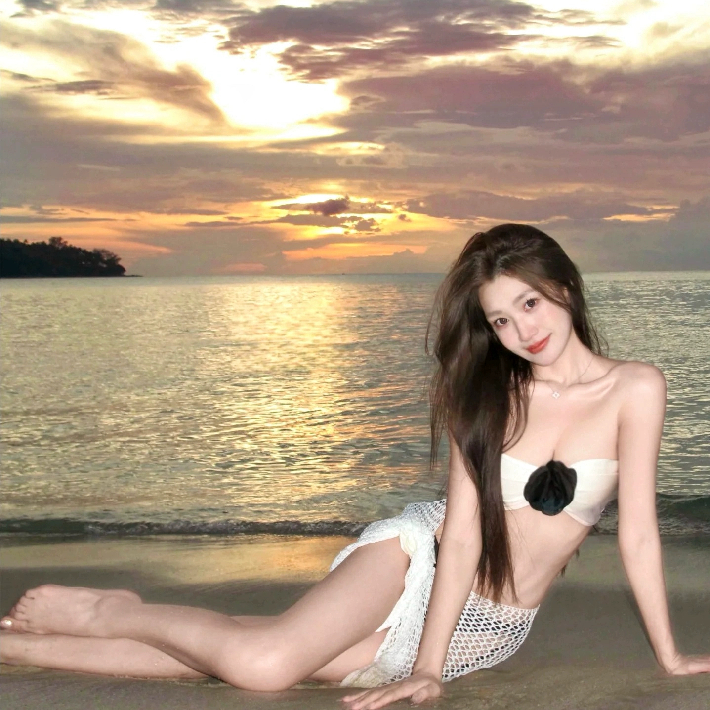 Strapless Floral Bikini Swimsuit - Sexy Long Dress for Beach Vacation, Small Chest Gathering, European American Style