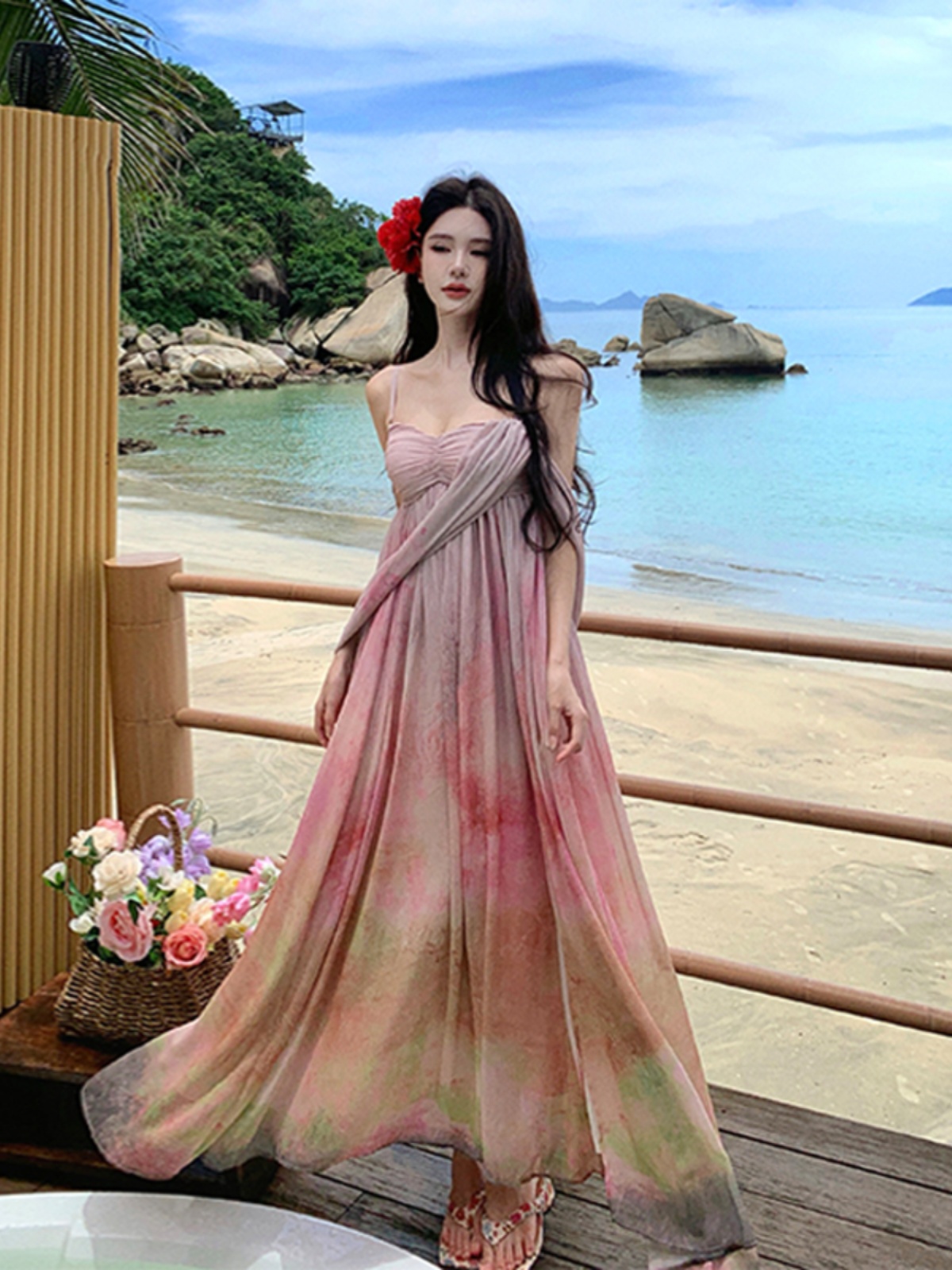 Strapless Greek Goddess Dress with Flowing Long Skirt - Elegant Beach Dress for Women, Perfect for Summer Seaside Vacation