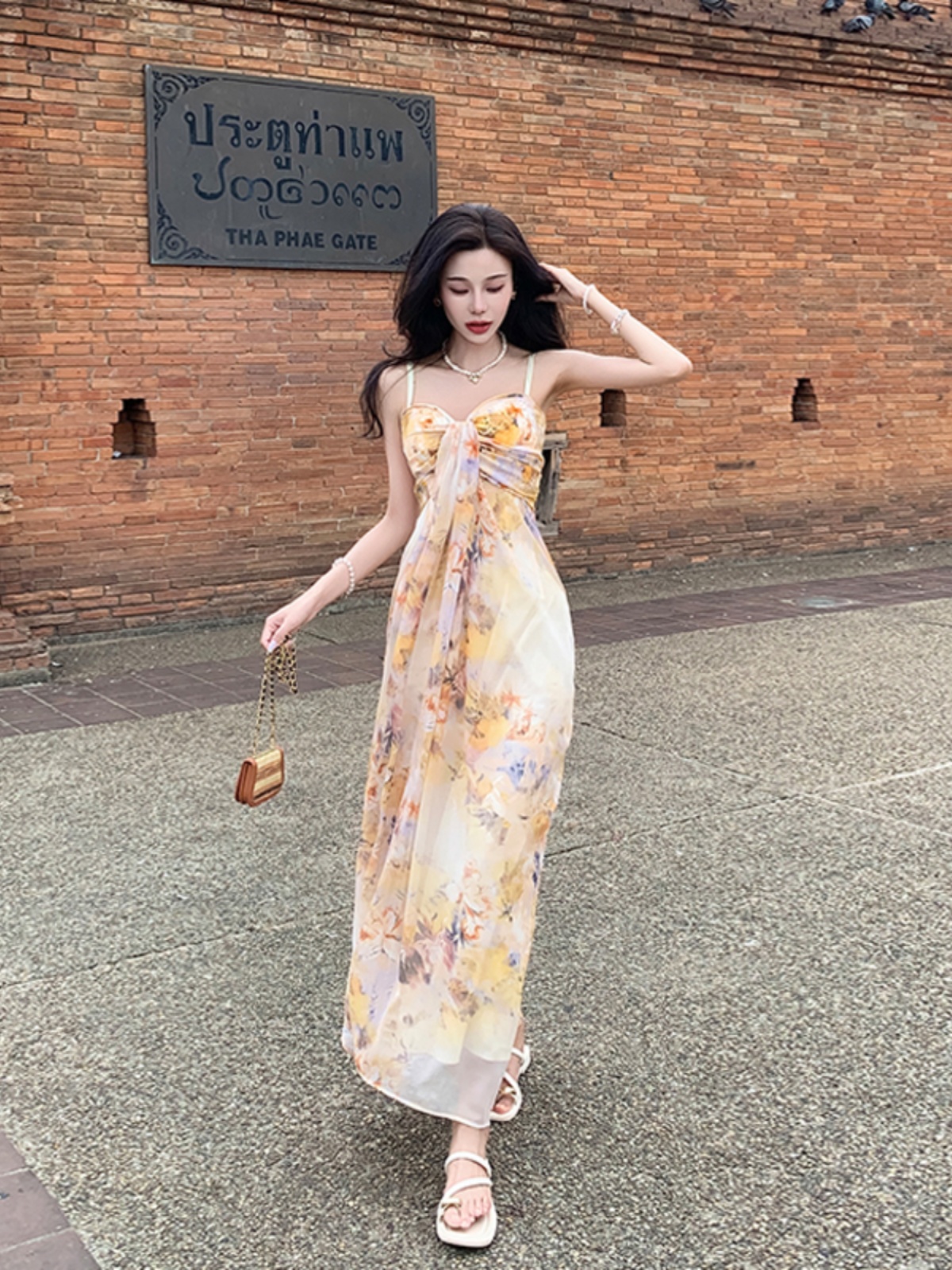 Strapless Vintage French Long Dress - Luxe Beachwear for Photos, Elegant Summer Style, Perfect for Sanya Getaways