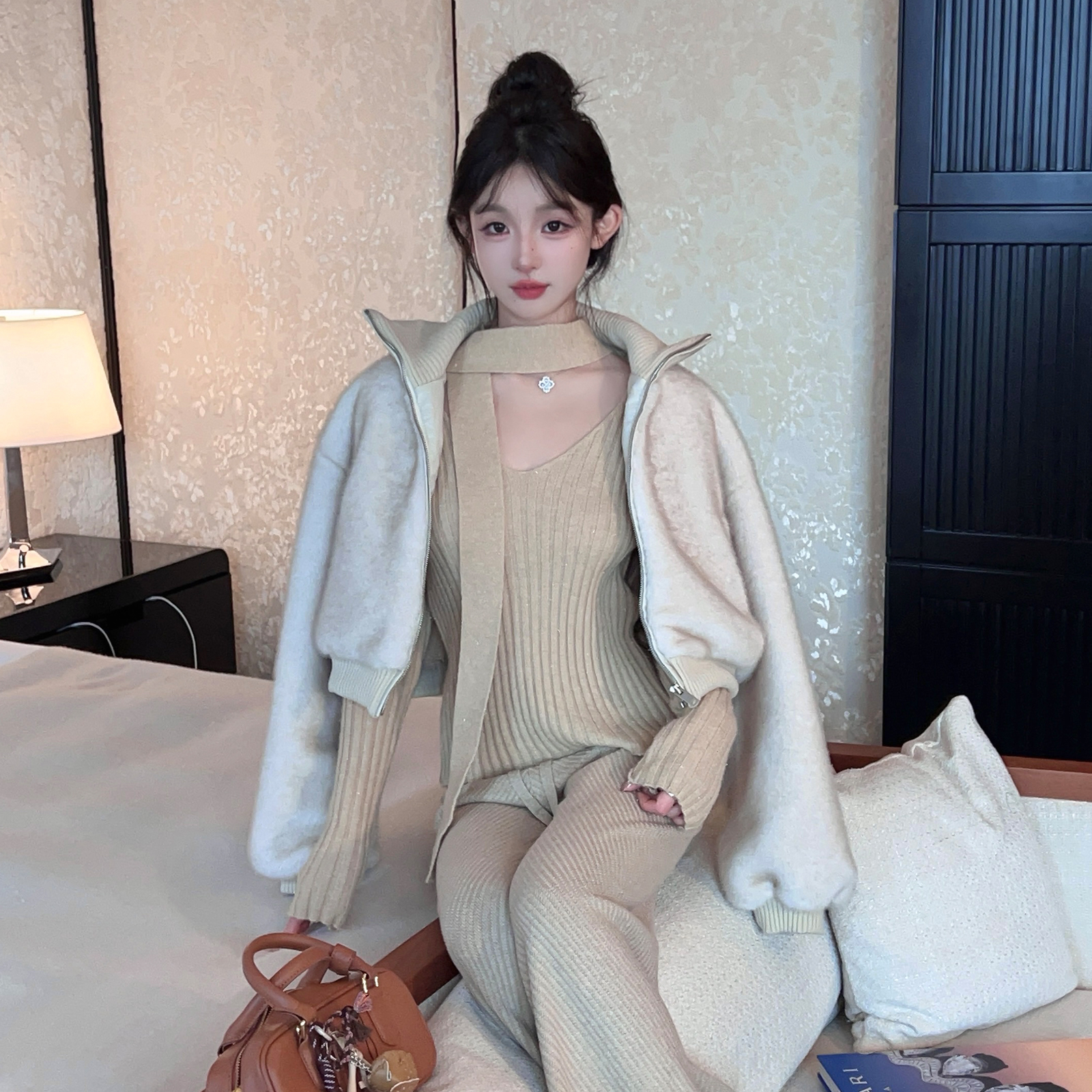 Striped Ribbon V-Neck Sweater for Women - Knit Top in Winter Style, Cozy Fashion Essential