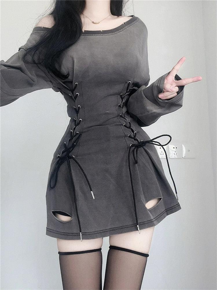 Stylish Work Outfits, Outfit Summer Ideas Acubi Smoke Lace Up Mini Dress