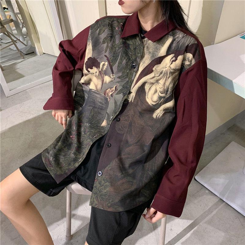 Stylish Work Outfits, Outfit Summer Ideas Angel Print Long Sleeve Shirt