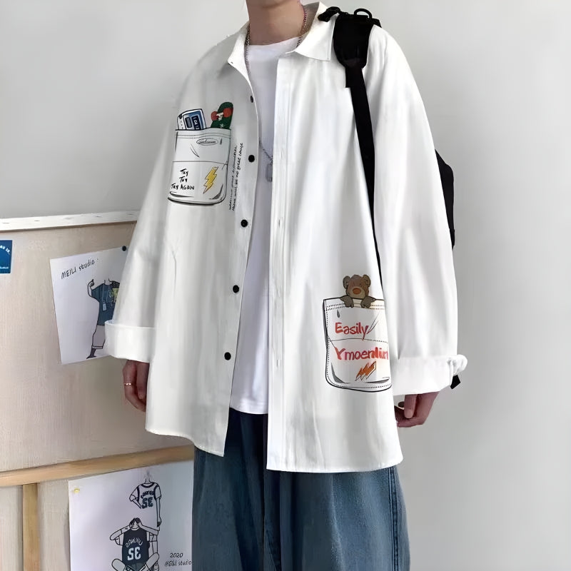 Stylish Work Outfits, Outfit Summer Ideas Bear & Skateboard Detailed Shirt