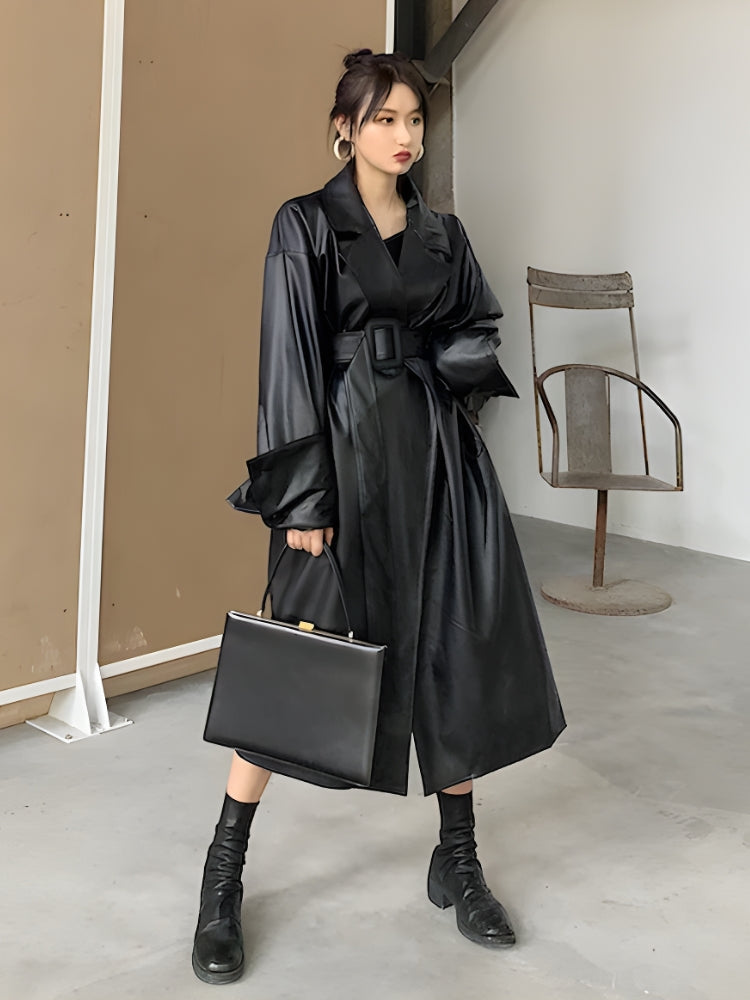 Stylish Work Outfits, Outfit Summer Ideas Belted Faux Leather Coat