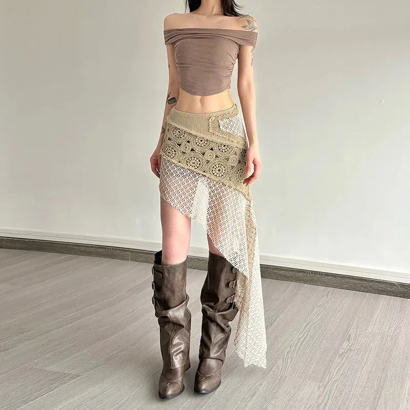 Stylish Work Outfits, Outfit Summer Ideas Boho Patchwork Mini Skirt