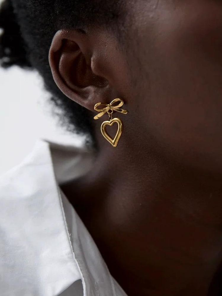 Stylish Work Outfits, Outfit Summer Ideas Bow & Heart Earrings
