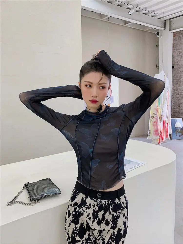 Stylish Work Outfits, Outfit Summer Ideas Butterfly Seam Detailed Mesh Top
