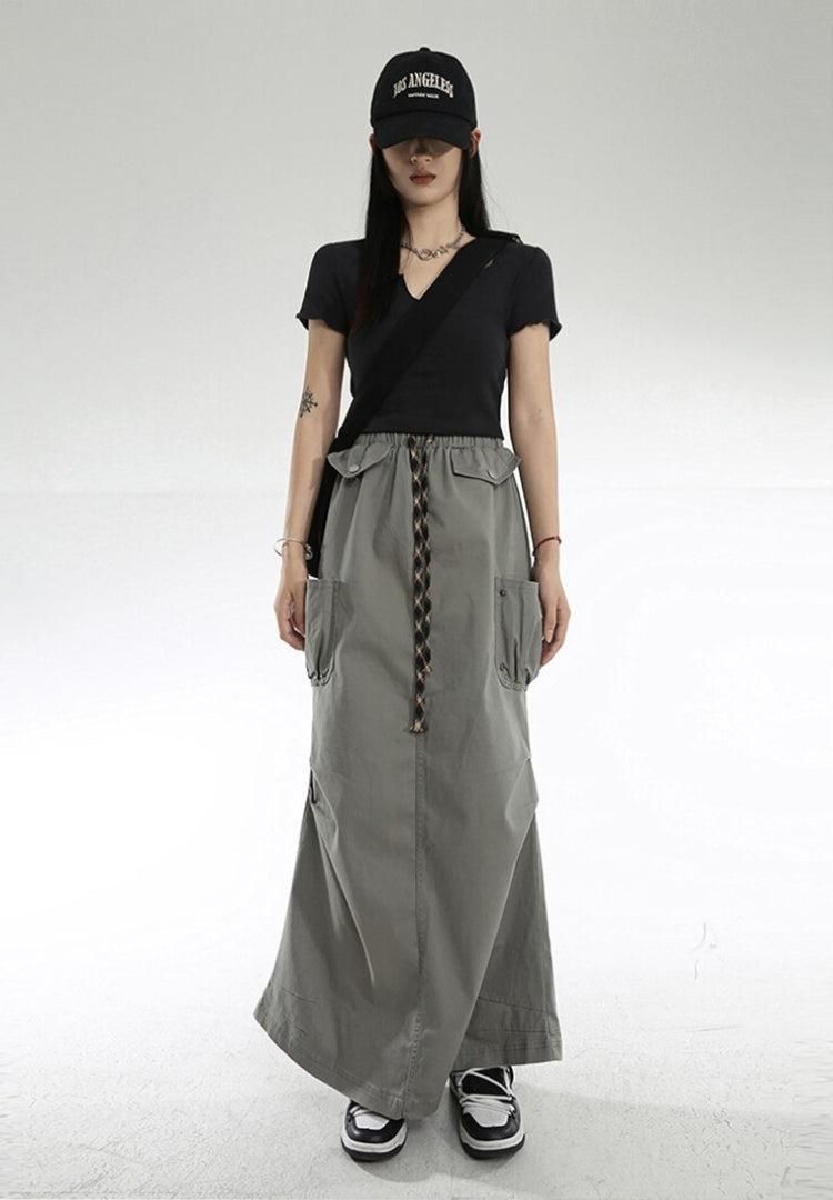 Stylish Work Outfits, Outfit Summer Ideas Cargo Pockets Parachute Maxi Skirt