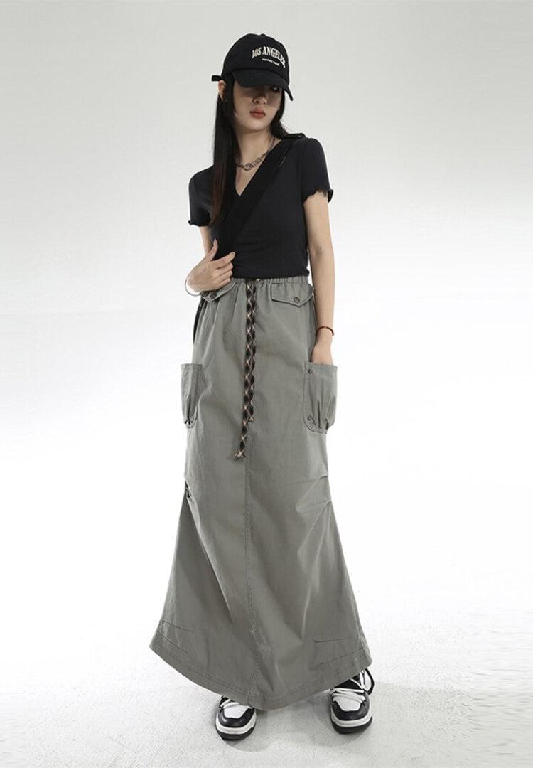 Stylish Work Outfits, Outfit Summer Ideas Cargo Pockets Parachute Maxi Skirt
