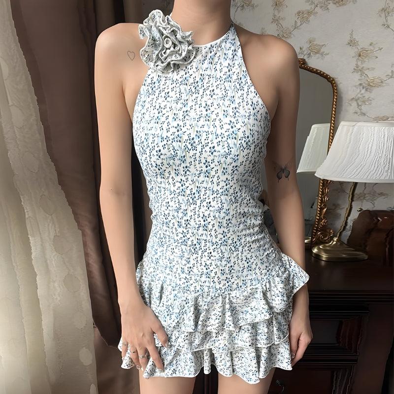 Stylish Work Outfits, Outfit Summer Ideas Cottagecore Floral Ruffled Mini Dress
