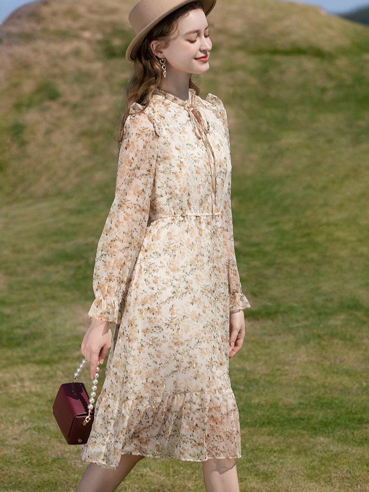 Stylish Work Outfits, Outfit Summer Ideas Cottagecore Lace Detailed Floral Midi Dress