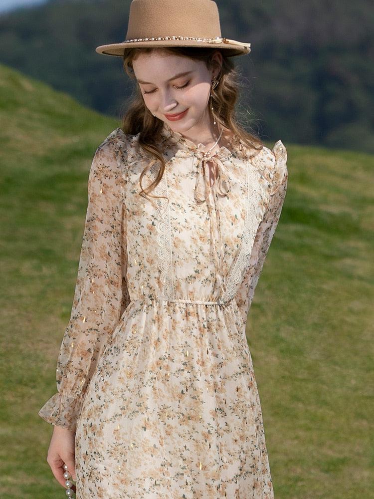 Stylish Work Outfits, Outfit Summer Ideas Cottagecore Lace Detailed Floral Midi Dress