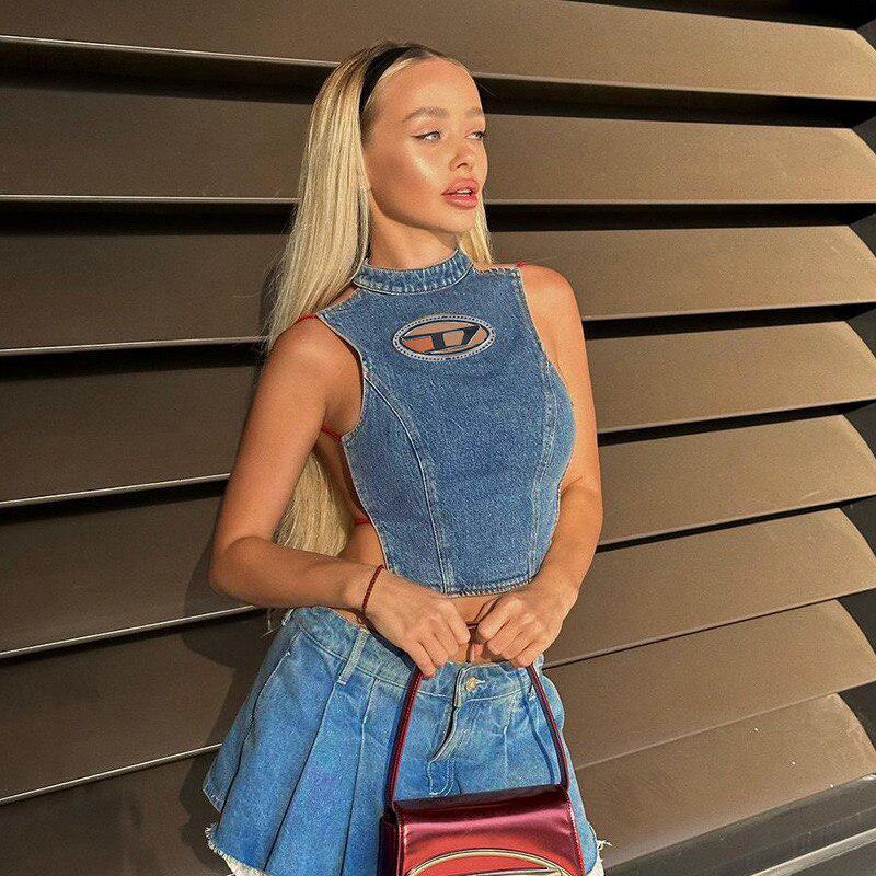 Stylish Work Outfits, Outfit Summer Ideas Cowgirl Denim Halter Corset Top